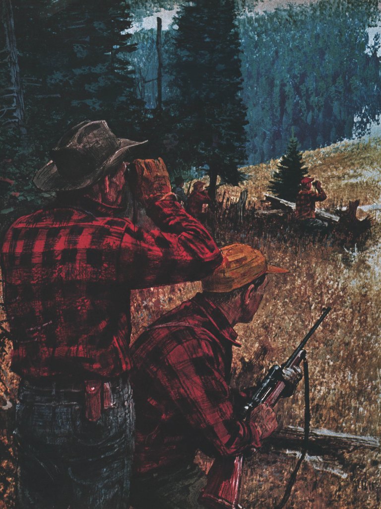 Hunters in red buffalo check