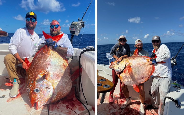Anglers hold up a rare moonfish caught in Florida waters.